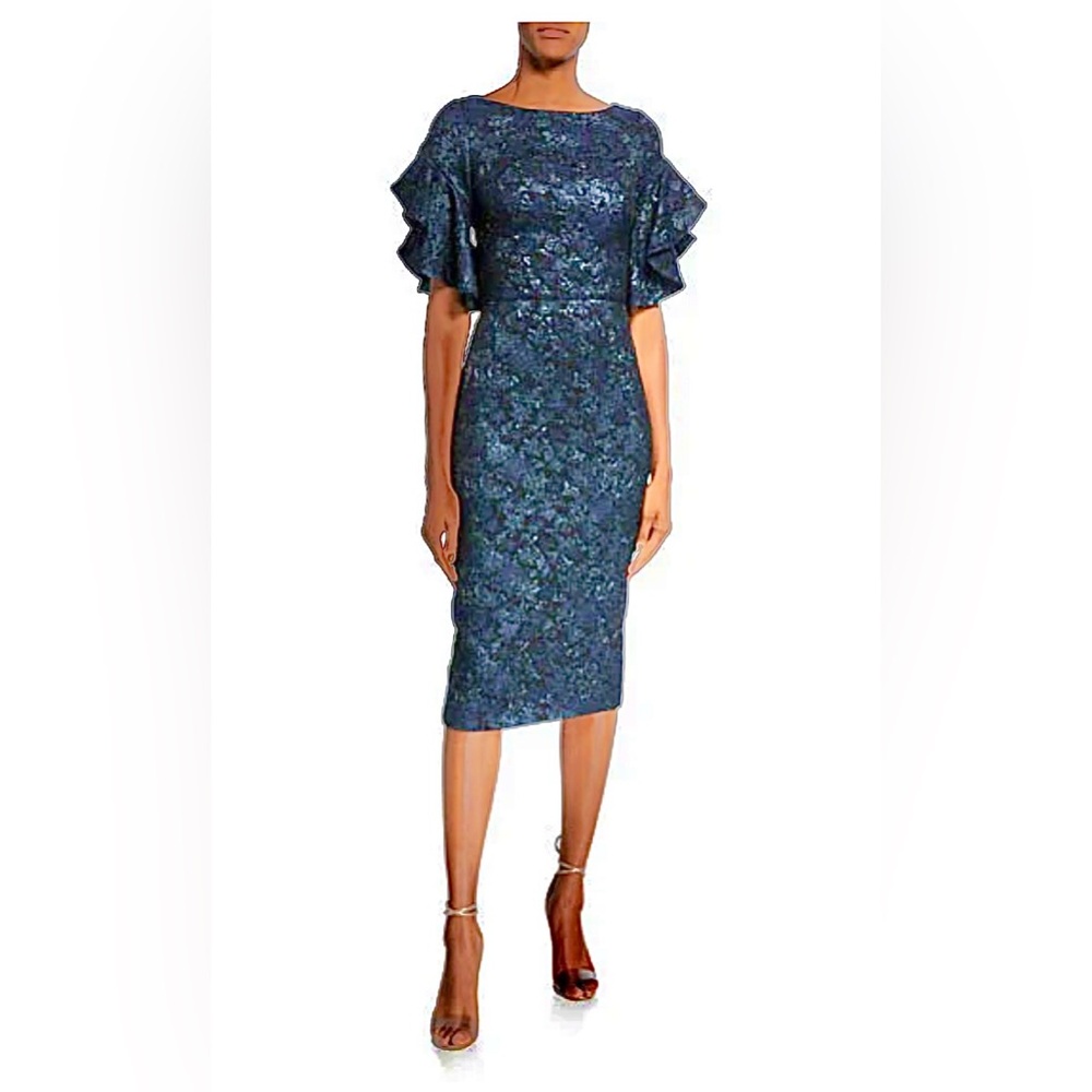 Elegant Blue Ruffle Sleeve Dress